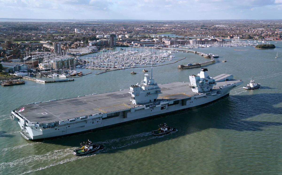 Undated image of Royal Navy aircraft carrier HMS Prince of Wales in Portsmouth harbour, England. (Andrew Matthews/PA)