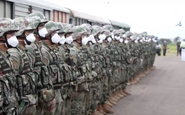 Chinese soldiers arrive to the Grodekovo railway station