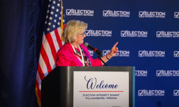 Cleta Mitchell speaks at the "Election Integrity Summit" in Harrisburg, Pa., on Aug. 20, 2021. (Courtesy of Cleta Mitchell)