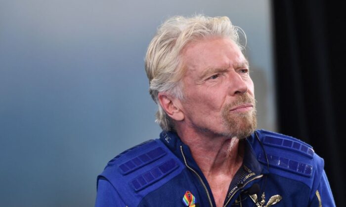 Sir Richard Branson speaks after he flew into space aboard a Virgin Galactic vessel in New Mexico on July 11, 2021. (Patrick T. Fallon/AFP via Getty Images)