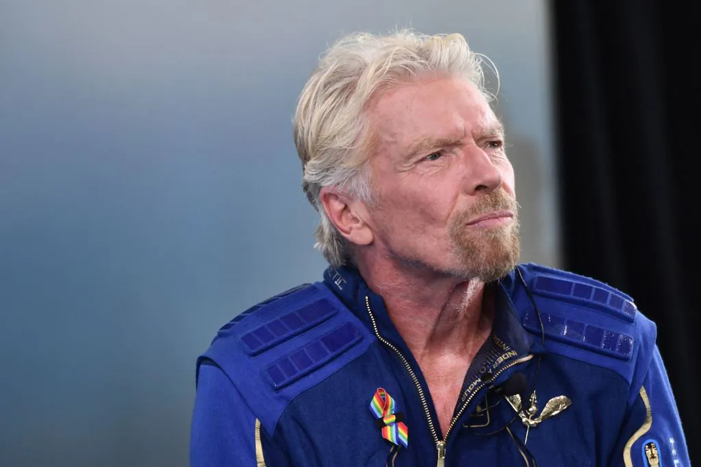 Sir Richard Branson speaks after he flew into space aboard a Virgin Galactic vessel in New Mexico on July 11, 2021. (Patrick T. Fallon/AFP via Getty Images)