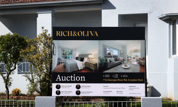 A real estate sign is seen at a property in Sydney, Australia, on Sept. 6, 2022. (Lisa Maree Williams/Getty Images)
