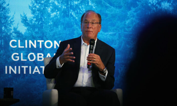 BlackRock CEO Larry Fink speaks at a forum during the opening of the Clinton Global Initiative (CGI), a meeting of international leaders in New York City on Sept. 19, 2022. (Spencer Platt/Getty Images)