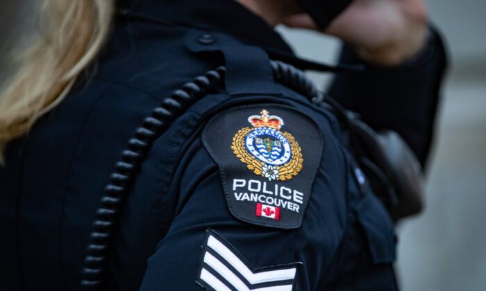 A Vancouver Police Department patch is seen on an officer's uniform in Vancouver, on Jan.9 2021. (The Canadian Press/Darryl Dyck)