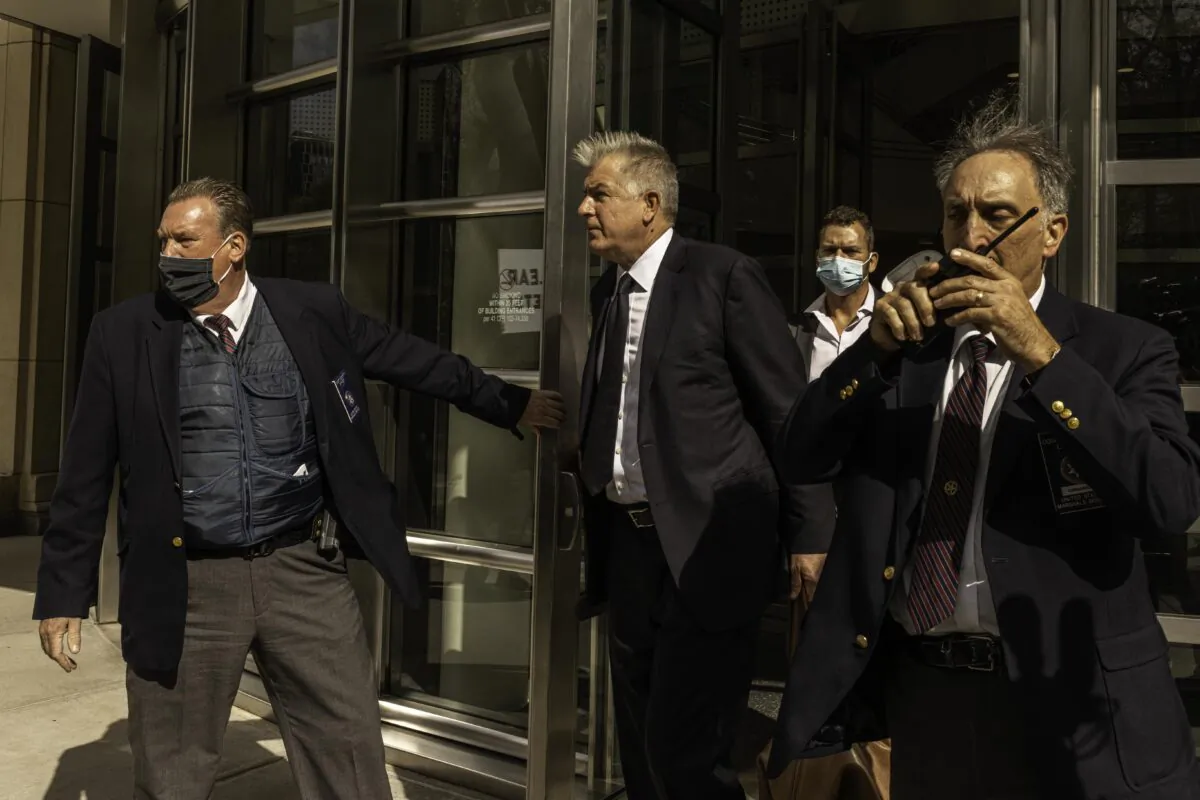 The legal team of former US President Donald Trump, led by Evan Corcoran, leaves U.S. court in New York City on Sept. 20, 2022. (Alex Kent/Getty Images)