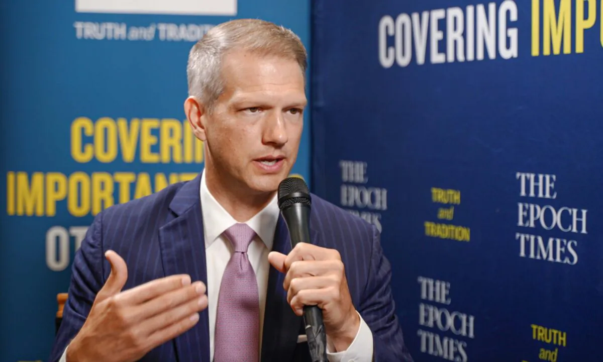 West Virginia Treasurer Riley Moore at the National Conservatism Conference in Miami on Sep. 13, 2022. (York Du/The Epoch Times)