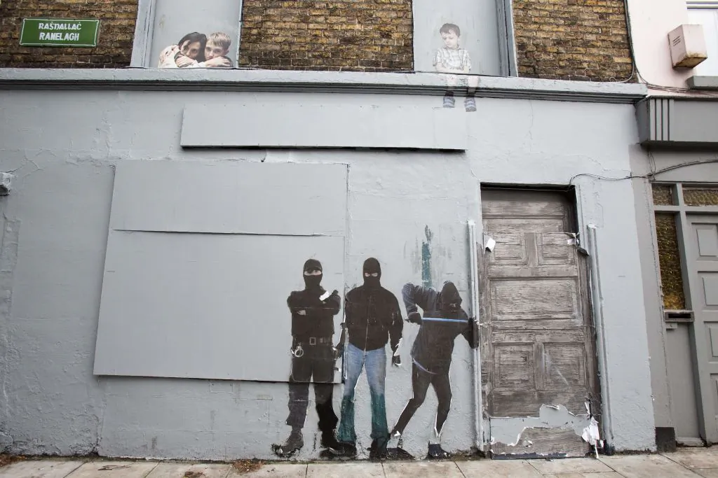 Murals are seen on a boarded-up property in Dublin, Ireland, on Dec. 10, 2018. (Paul Faith/AFP via Getty Images)