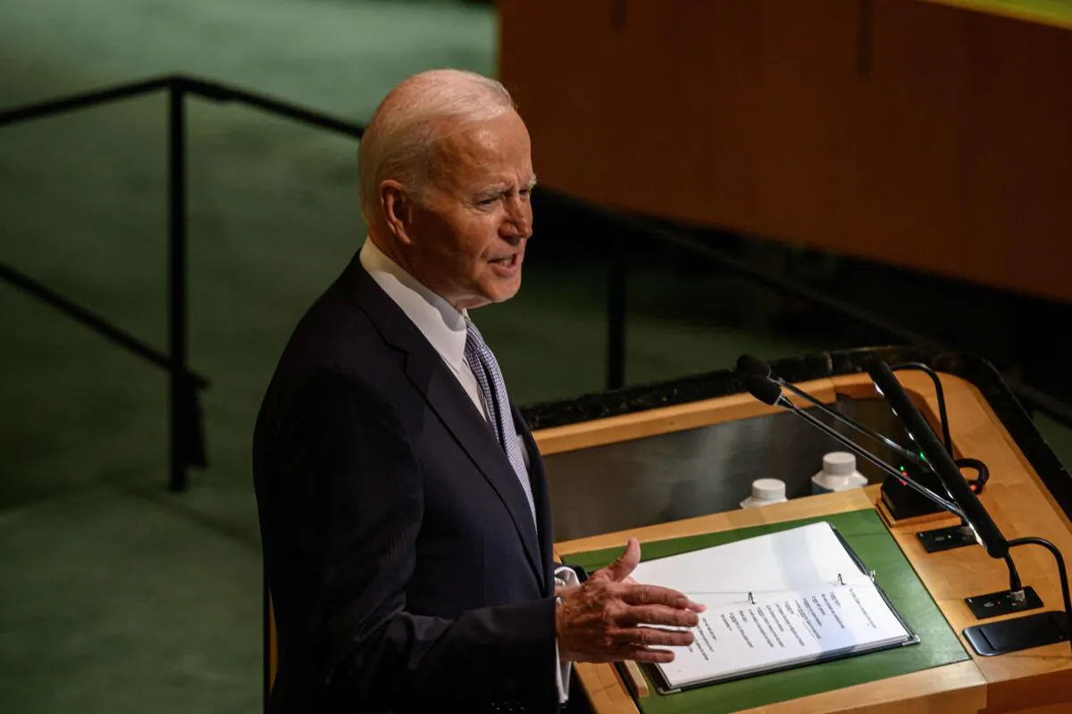 President Joe Biden addresses the 77th session of the United Nations General Assembly at the UN headquarters in New York City on Sept. 21, 2022. (Ed Jones/AFP via Getty Images)