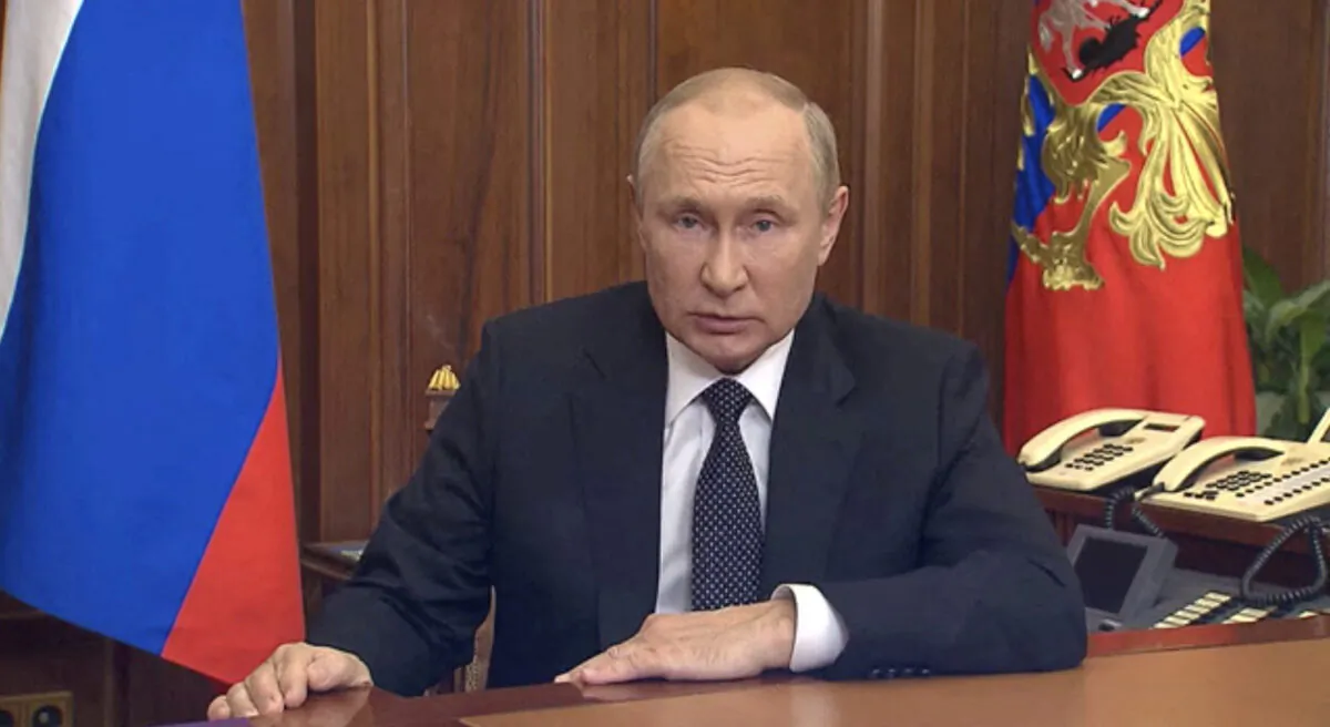 Russian President Vladimir Putin makes an address on the conflict with Ukraine, in Moscow on Sept. 21, 2022, in this still image from video. (Russian Presidential Press Service/Kremlin via Reuters)
