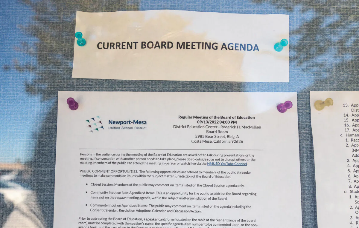 Newport Mesa Unified School District in Costa Mesa, Calif., on Sept. 21, 2022. (John Fredricks/The Epoch Times)