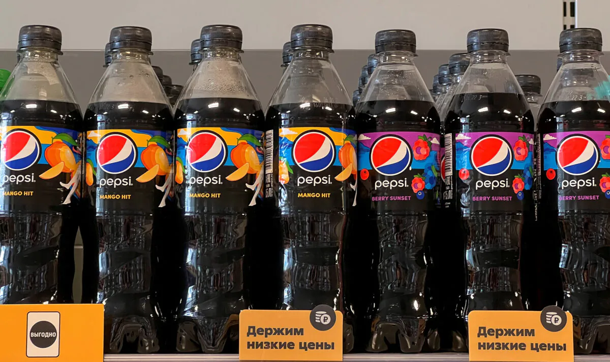 A shelf with bottles of Pepsi at a grocery store in Moscow on Sept. 9, 2022. (Evgenia Novozhenina/Reuters)
