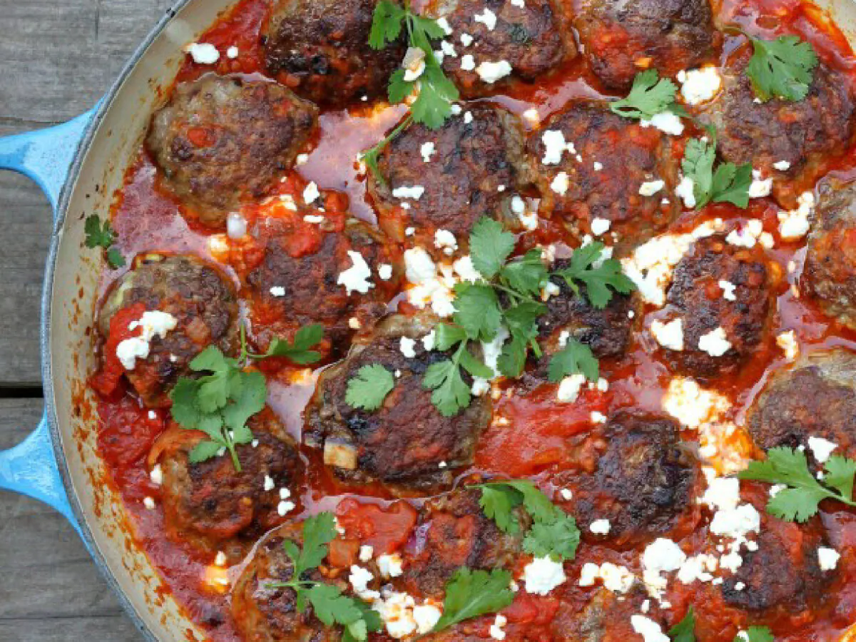 These lamb-heavy meatballs are generously spiced and filled with salty, creamy feta centers. (Lynda Balslev for Tastefood)