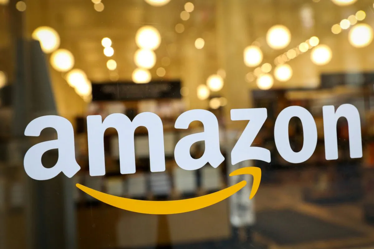 The logo of Amazon on the door of an Amazon Books retail store in New York on Feb. 14, 2019. (Brendan McDermid/Reuters)