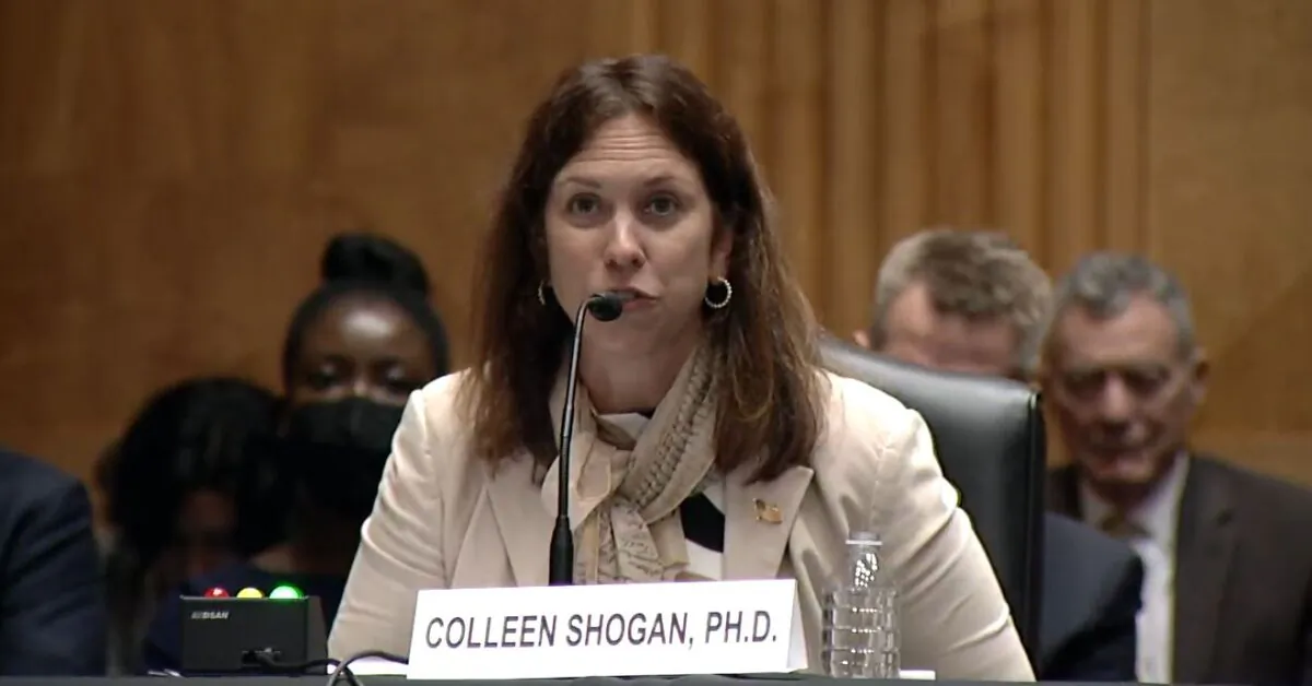 Colleen Shogan, nominee for U.S. archivist, speaks in Washington on Sept. 21, 2022. (Senate Homeland Security and Governmental Affairs Committee via The Epoch Times)