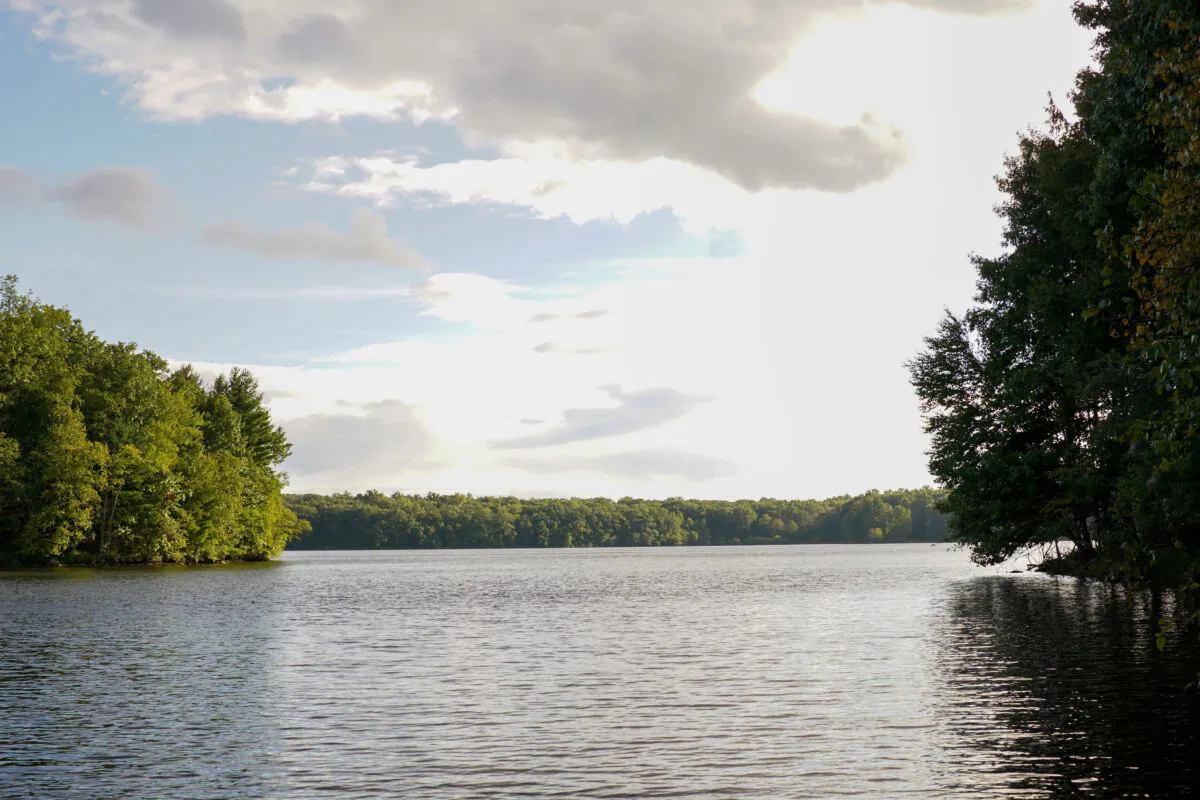 A view of Highland Lake, one of three major water reservoirs in Middletown, N.Y., on Sept. 20, 2022. (Cara Ding/The Epoch Times)