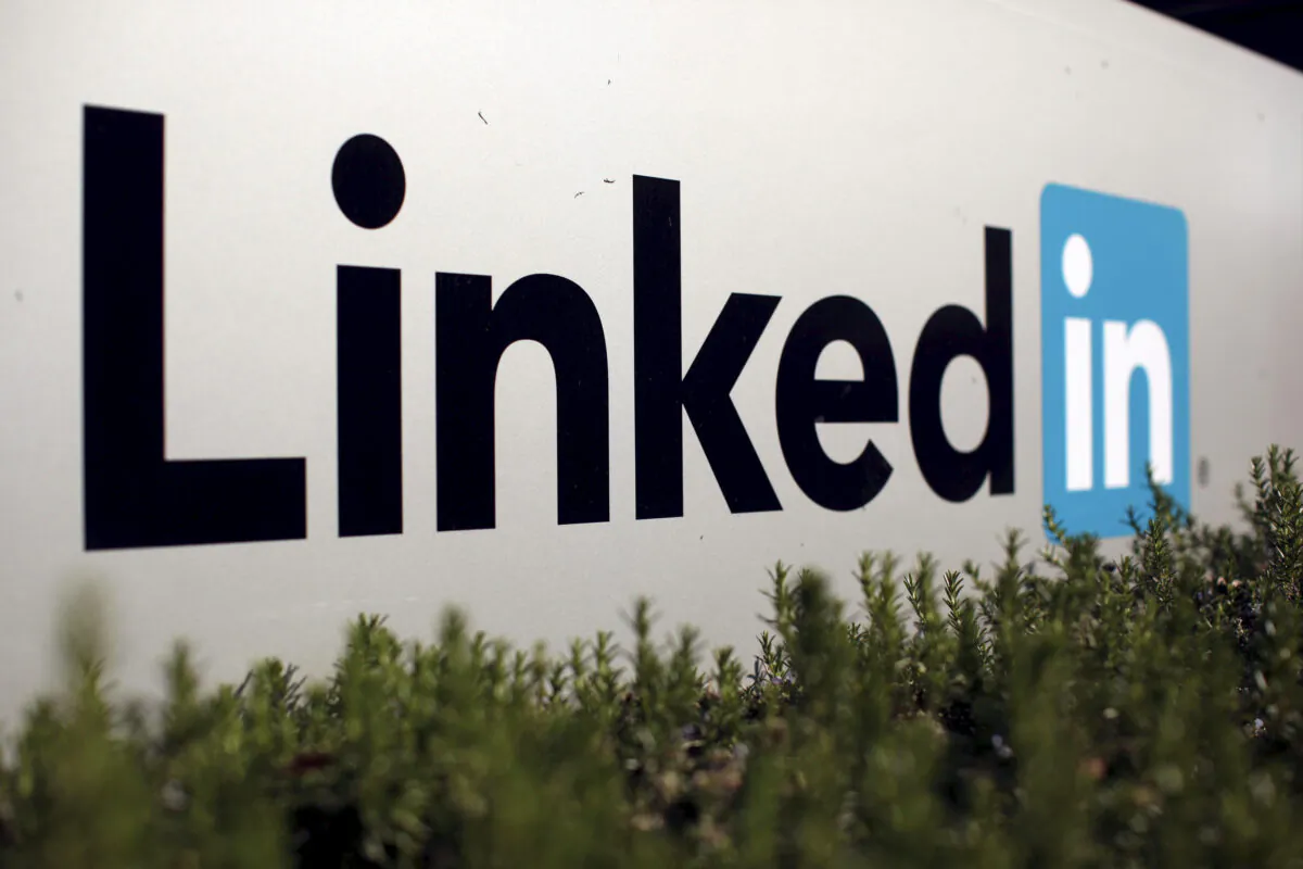 The logo for LinkedIn Corporation, a social networking networking website for people in professional occupations, is shown in Mountain View, Calif., on Feb. 6, 2013. (Robert Galbraith/Reuters/File Photo)