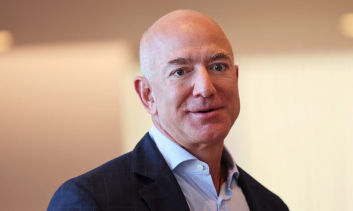 Billionaire American businessman Jeff Bezos at the UK diplomatic residence in New York on Sept. 20, 2021. (Michael M. Santiago/Pool via Reuters)
