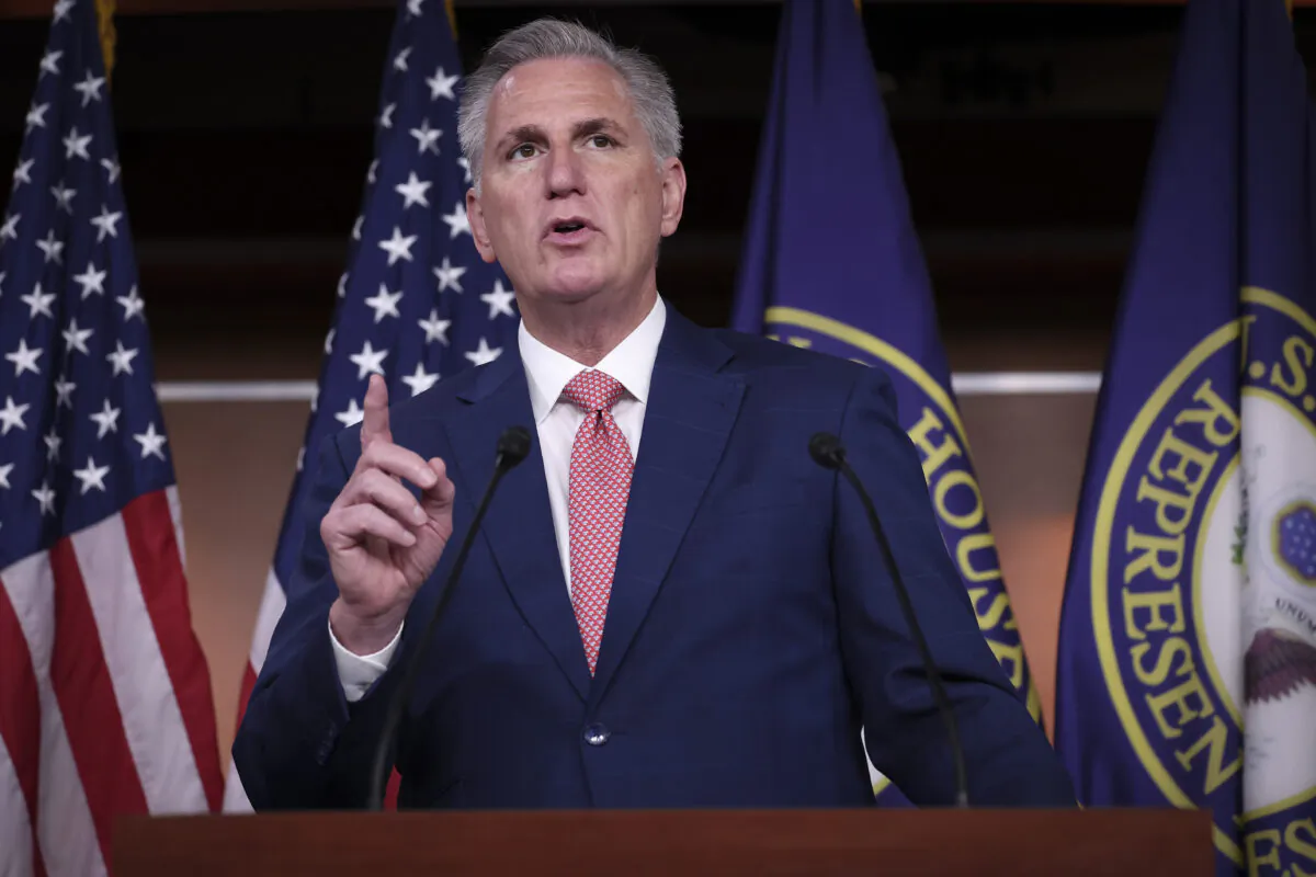 House Minority Leader Kevin McCarthy (R-Calif.) speaks during a press conference at the U.S. Capitol in Washington on July 29, 2022. (Win McNamee/Getty Images)