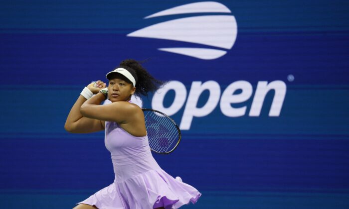 Japan's Naomi Osaka in action during her first round match against Danielle Collins of the U.S. Open in Flushing Meadows, New York on Aug. 30, 2022. (Shannon Stapleton/Reuters)