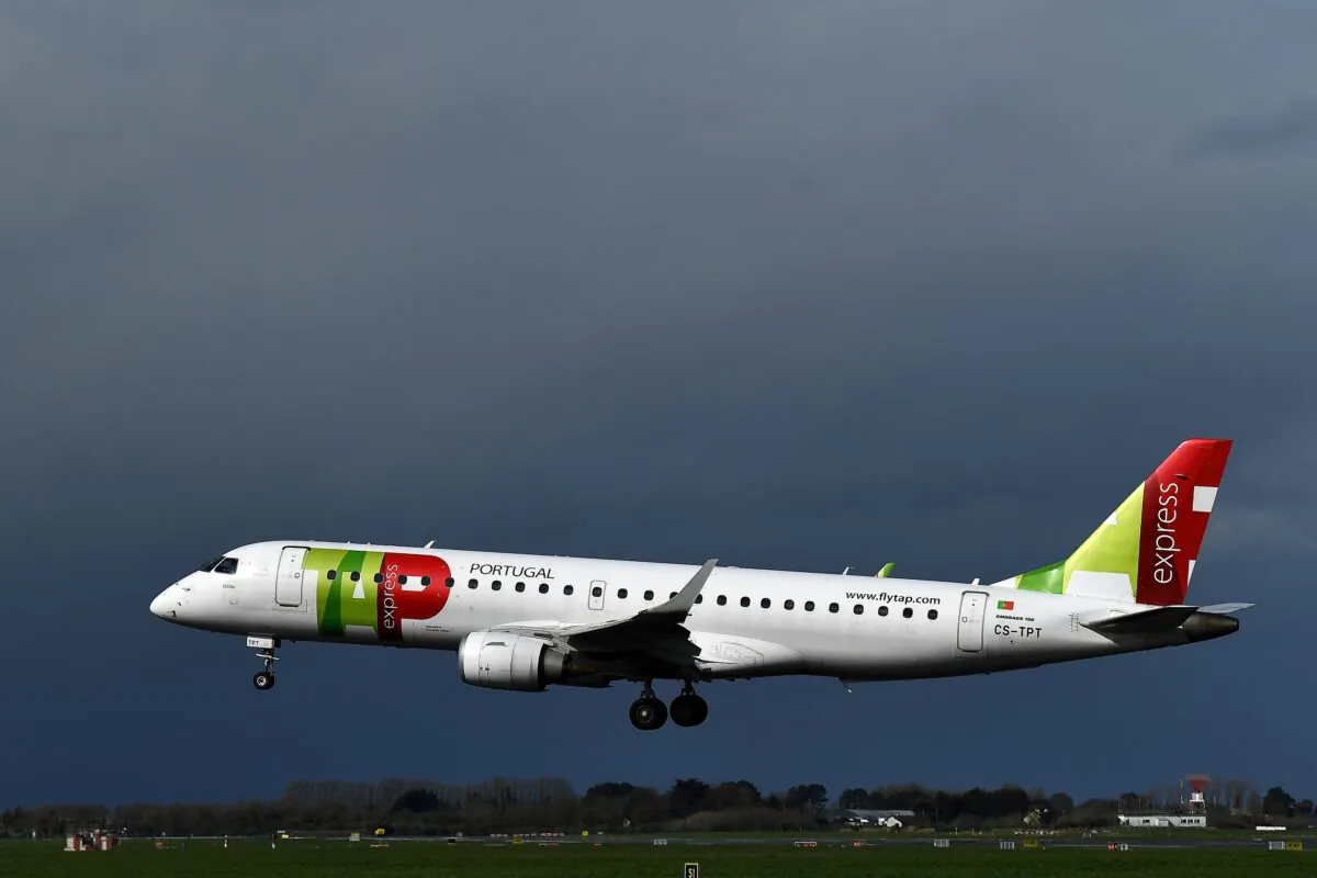 A TAP Air Portugal aircraft takes off from Dublin Airport in Dublin on March 26, 2021. (Clodagh Kilcoyne/Reuters)