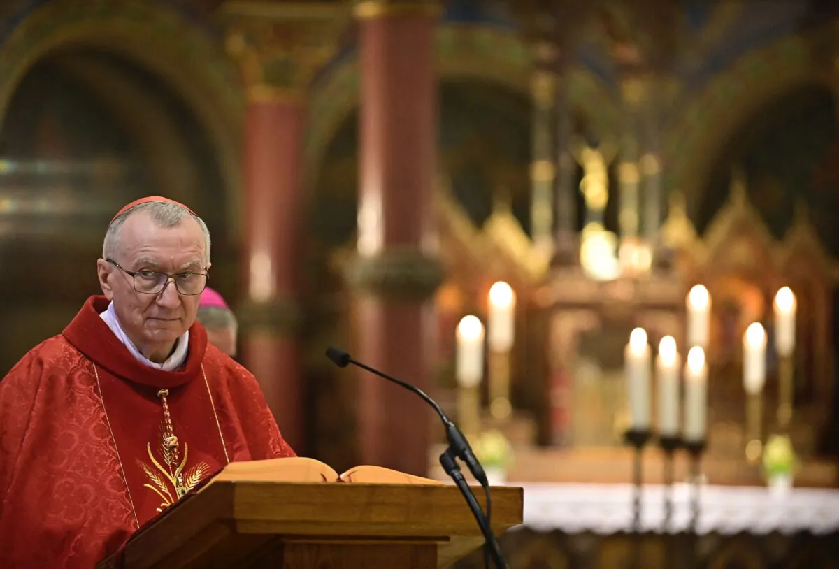 Vatican's Secretary of State, Cardinal Pietro Parolin celebrates mass at the Saint Johannes Basilika in Berlin on June 29, 2021. (TOBIAS SCHWARZ/AFP via Getty Images)