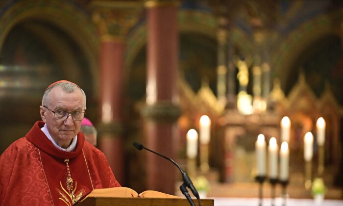 Vatican's Secretary of State, Cardinal Pietro Parolin celebrates mass at the Saint Johannes Basilika in Berlin on June 29, 2021. (TOBIAS SCHWARZ/AFP via Getty Images)