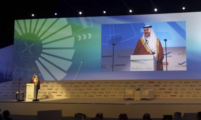 Saudi Arabia's Prince Sultan bin Salman talks at the Global Aerospace Summit in Abu Dhabi, United Arab Emirates, about his 1985 experience as the first Arab and Muslim to travel to space aboard NASA's Discovery shuttle, on March 8, 2016. (Aya Batrawy/AP Photo)