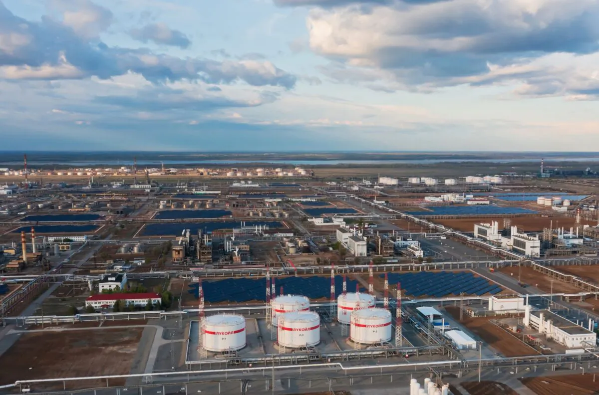 A general view shows the oil refinery of the Lukoil company in Volgograd, Russia, on April 22, 2022. (Reuters Photographer/Reuters)