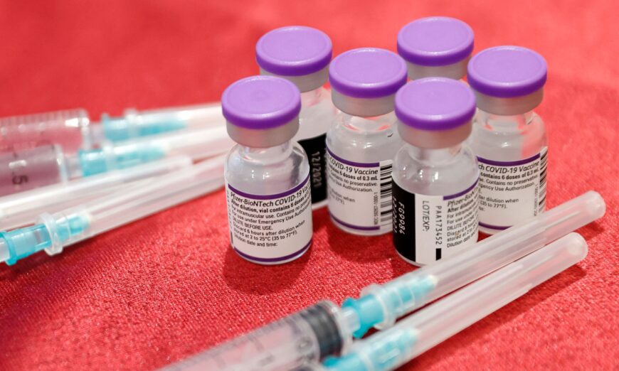 Syringes and vials of the Pfizer-BioNTech COVID-19 vaccine in Netanya, Israel, on Jan. 5, 2022. (Jack Guez/AFP via Getty Images)