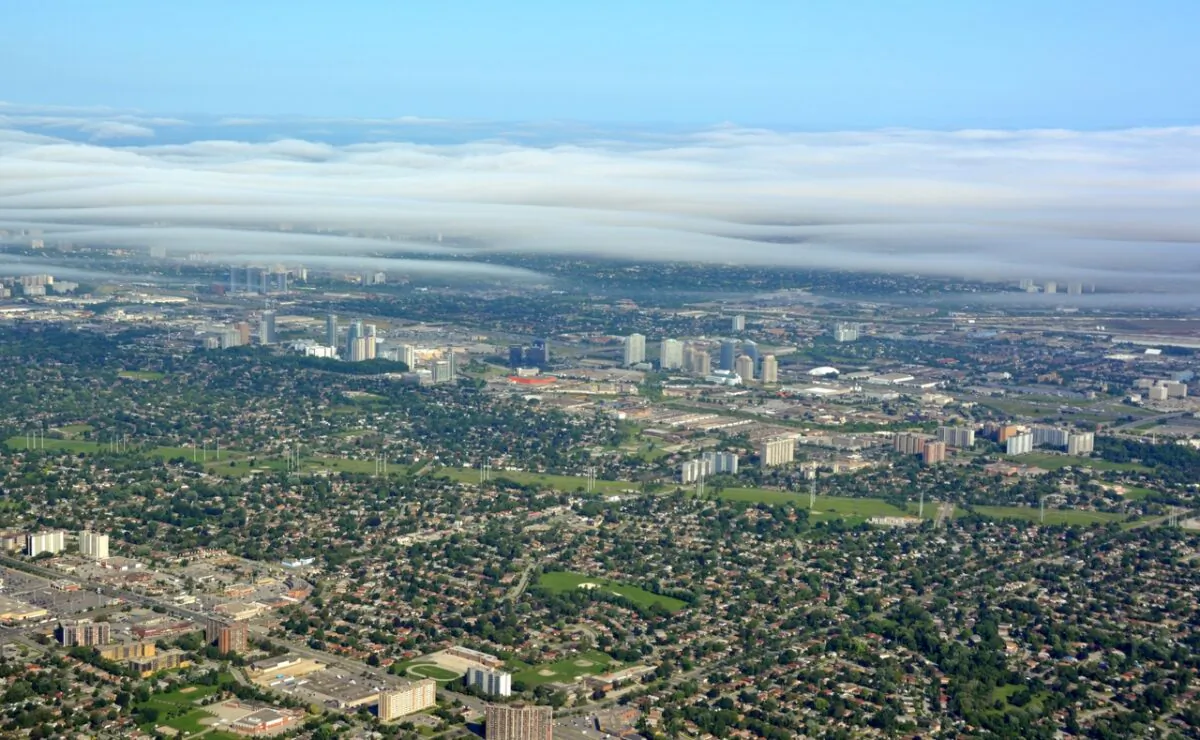 A file photo of an aerial view of Toronto East and Scarborough near the 401 Highway in Ontario. The City of Markham is seen in the distance. (Shutterstock)