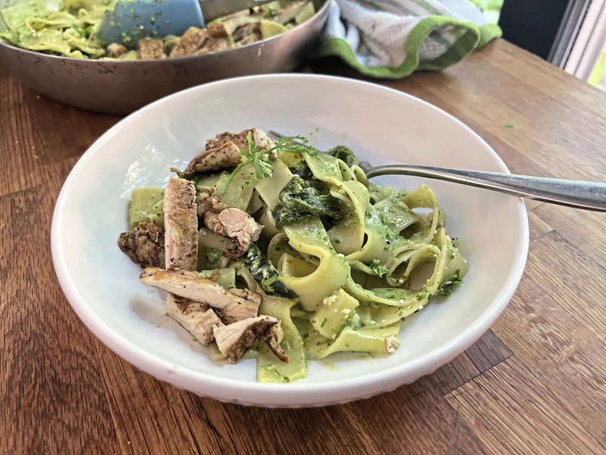 Pappardelle is tossed with a spicy poblano cream sauce for a taste of Mexico-meet-Italy pasta dish. (Gretchen McKay/Pittsburgh Post-Gazette/TNS)