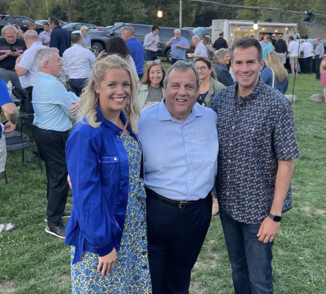Republican candidate for New York’s Congressional District 18 Colin Schmitt and his wife, Nikki, thank former Republican New Jersey Gov. Chris Christie for his support during a  campaign rally in Chester, N.Y., on Sept. 20, 2022.  (Courtesy Colin Schmitt for Congress)