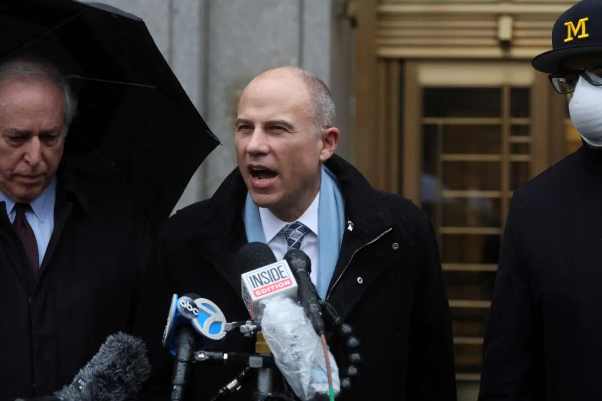 Former attorney Michael Avenatti speaks to the press after the guilty verdict in his criminal trial, at the United States Courthouse in the Manhattan borough of New York on Feb. 4, 2022. (Brendan McDermid/Reuters)