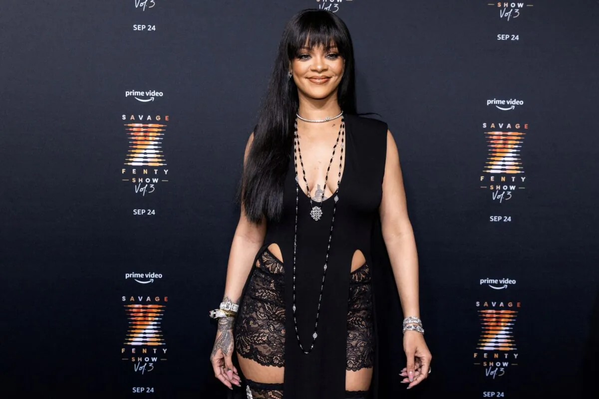 Rihanna poses during the premiere of Rihanna's Savage X Fenty Show Vol. 3 event in New York on Sept. 22, 2021. (Stephen Yang/Reuters)