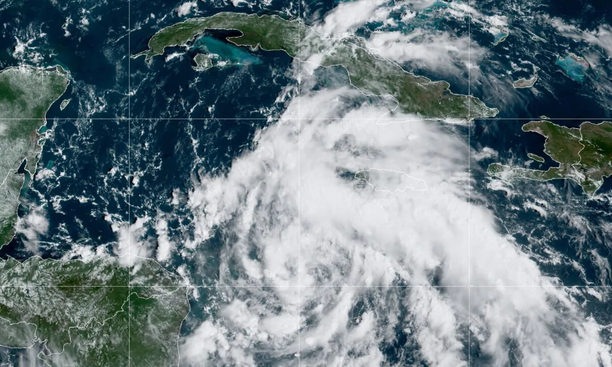 A satellite image showing Tropical Storm Ian over the Caribbean at 11 a.m. ET on Sept. 25, 2022. (CIRA/NOAA)