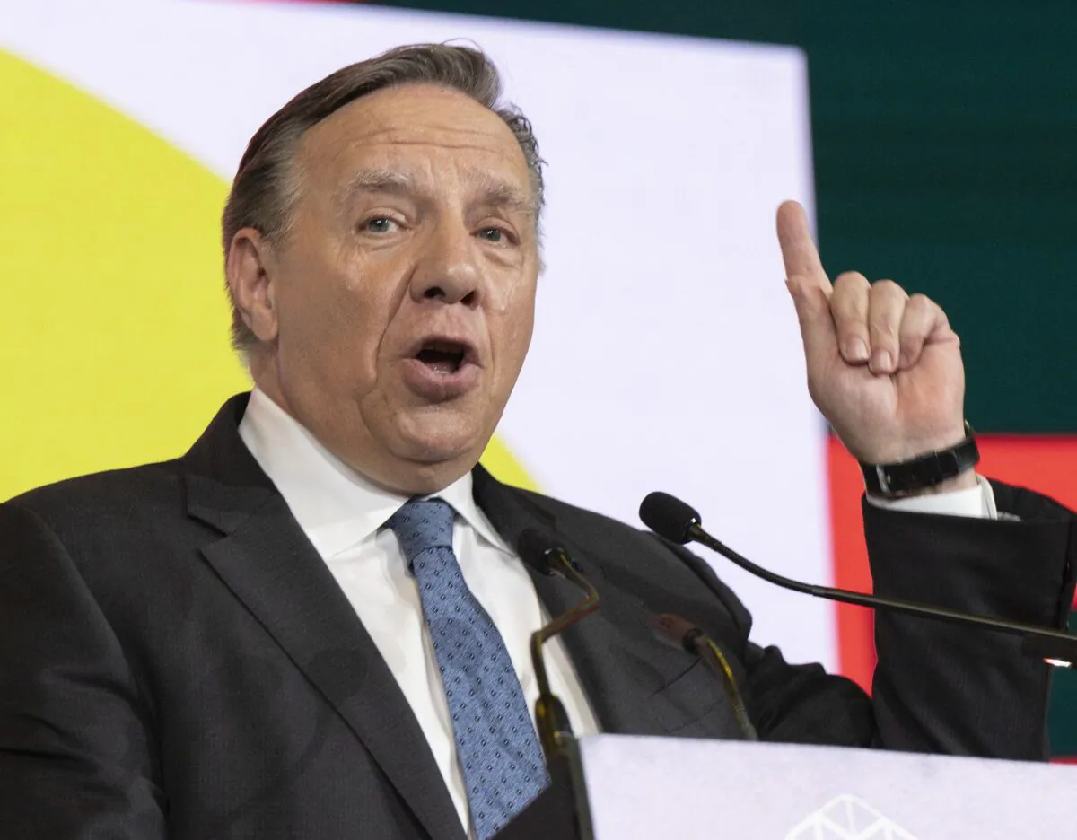 CAQ leader Francois Legault speaks to the Congress of the Quebec Federation of Municipalities while campaigning Sept. 23, 2022 in Montreal. (The Canadian Press/Ryan Remiorz)