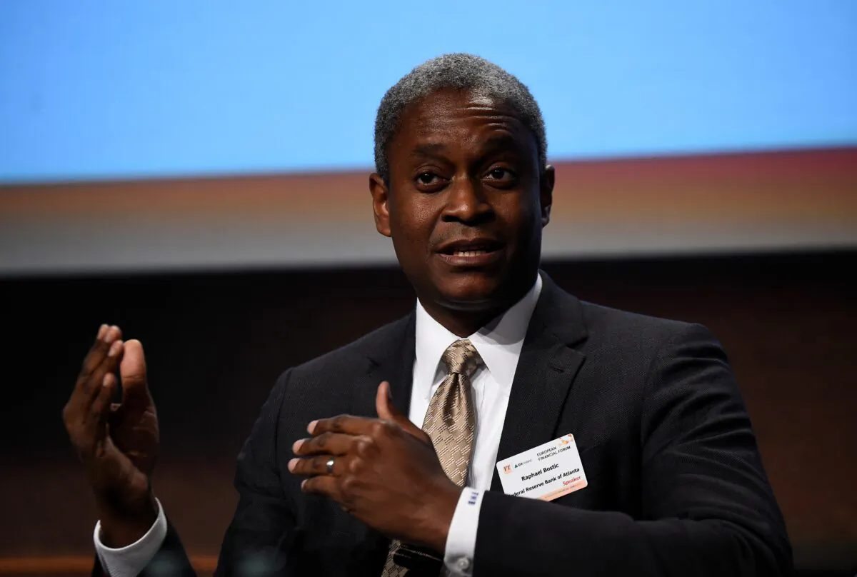 President and Chief Executive Officer of the Federal Reserve Bank of Atlanta Raphael W. Bostic speaks at a European Financial Forum event in Dublin, Ireland, on Feb. 13, 2019. (Clodagh Kilcoyne/Reuters)