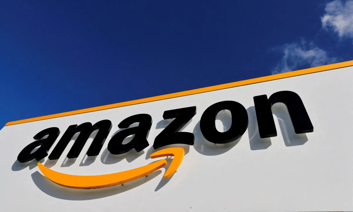The Amazon logo at the company's logistics centre in Boves, France, on Oct. 6, 2021. (Pascal Rossignol/Reuters)