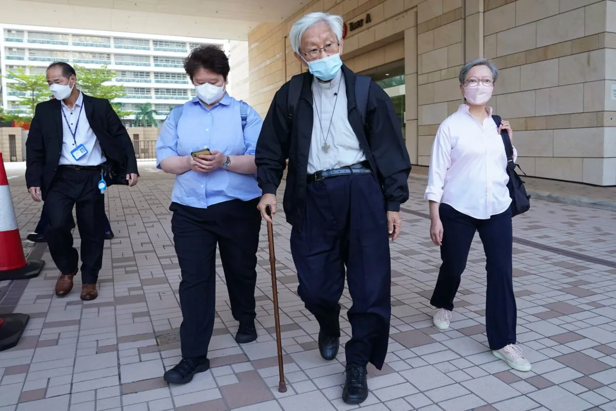 Cardinal Joseph Zen leaves from the West Kowloon Magistrates' courts in Hong Kong on Sept. 26, 2022. (Oiyan Chan/AP Photo)