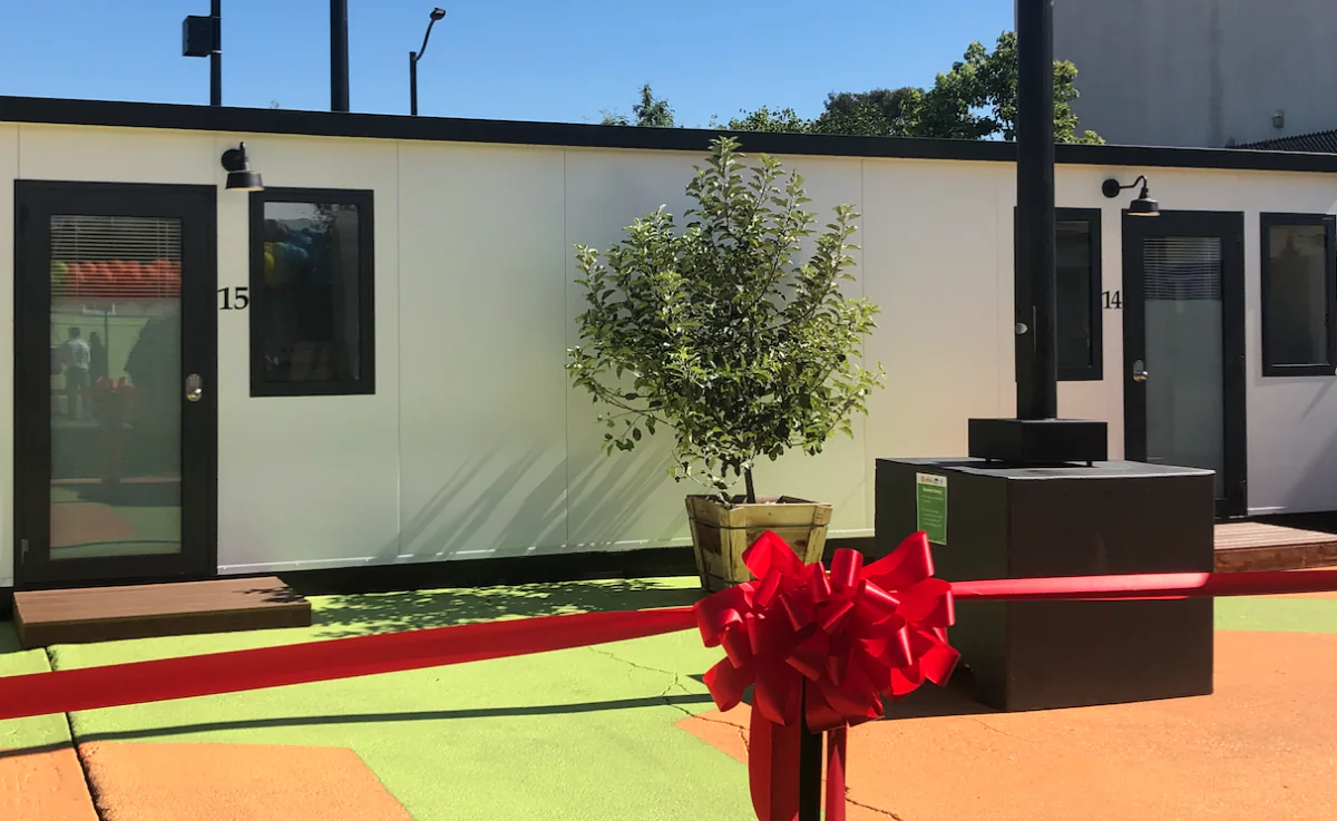 Serenity Homes, a tiny home village in Baldwin Park, Calif., on Sept. 24, 2022. (Courtesy of San Gabriel Valley Regional Housing Trust)