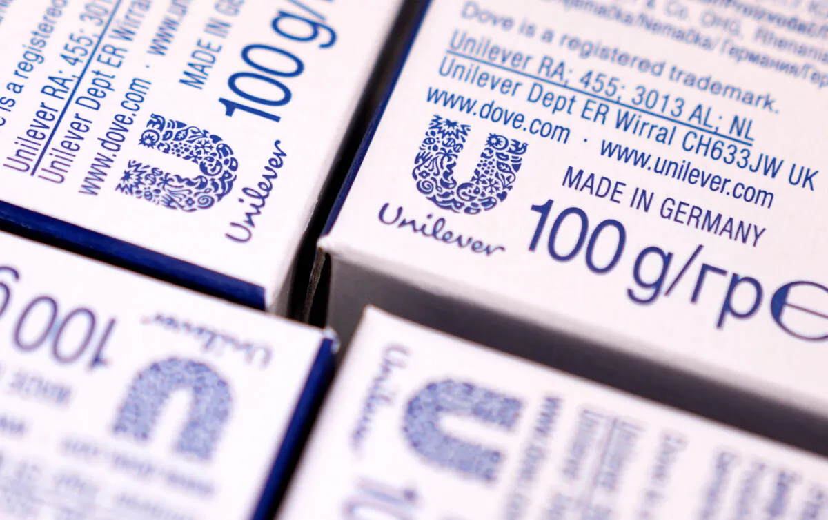 Unilever logo on Dove soap boxes in this illustration taken on Jan. 17, 2022. (Dado Ruvic/Illustration/Reuters)