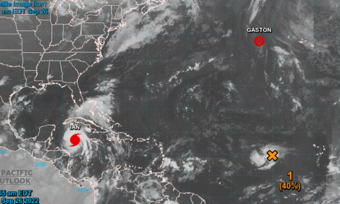 伊恩已增强为飓风，预计将于 2022 年 9 月 26 日在古巴西部产生重大的风和风暴潮影响。（NHC 提供）