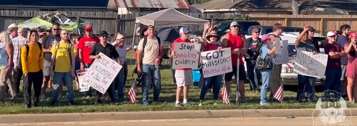 Screenshot from video showing conservative opponents of the new Transparent Closet at the First Christian Church of Katy, Texas  on Sept. 24, 2022, recorded by undercover, independent journalist Tayler Hansen. (With permission from Tayler Hansen)