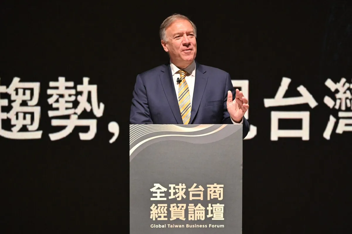 Former U.S. Secretary of State Mike Pompeo speaks during the Global Taiwan Business Forum in Kaohsiung on Sept. 27, 2022. (Sam Yeh / AFPvia Getty Images)