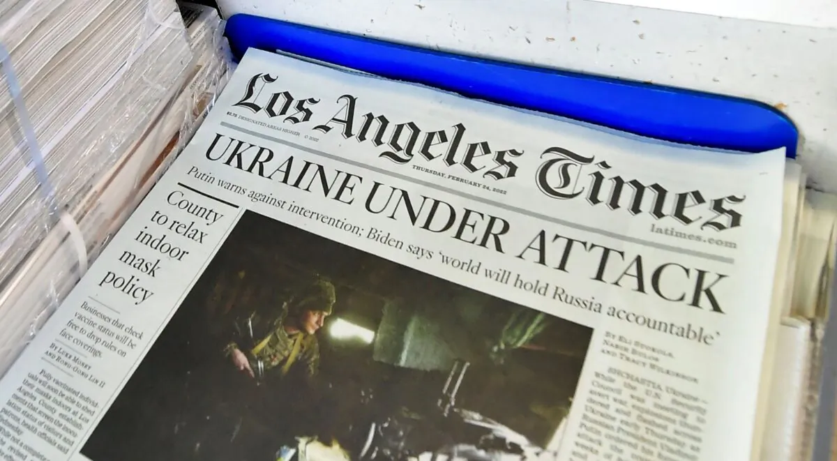 Copies of the Los Angeles Times are seen at a news stand in Los Angeles on Feb. 24, 2022. (Frederic J. Brown/AFP via Getty Images)