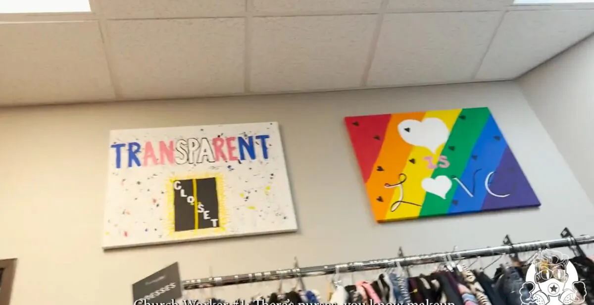 Screenshot from video recorded by undercover independent journalist Tayler Hansen while investigating the new Transparent Closet at the First Christian Church of Katy, Texas, on Sept. 24, 2022. (Courtesy of Tayler Hansen)