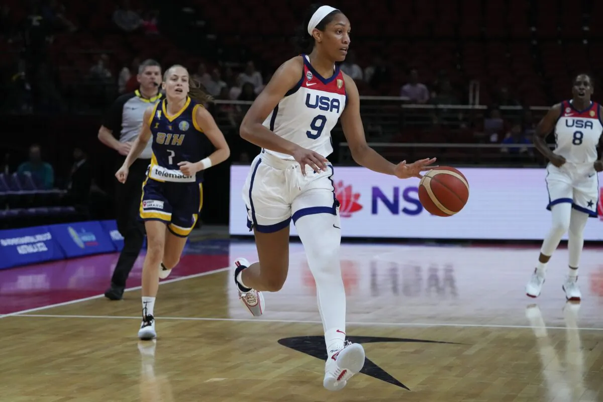 United States' A'ja Wilson runs to shoot during their game at the women's Basketball World Cup against Bosnia and Herzegovina in Sydney on Sept. 27, 2022. (Mark Baker/AP Photo)