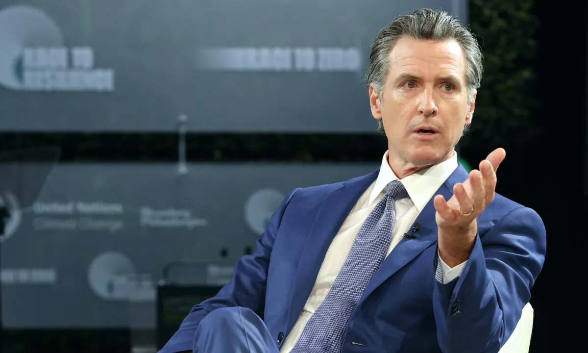 Gov. Gavin Newsom (D-Calif.) speaks during the United Nations Climate Action: Race to Zero and Resilience Forum Supported by Bloomberg Philanthropies in New York City, on Sept. 21, 2022. (Monica Schipper/Getty Images for Bloomberg Philanthropies)