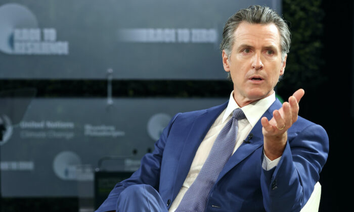 Gov. Gavin Newsom D-Calif.) speaks during the United Nations Climate Action: Race to Zero and Resilience Forum Supported by Bloomberg Philanthropies in New York City, on Sept. 21, 2022. (Monica Schipper/Getty Images for Bloomberg Philanthropies)
