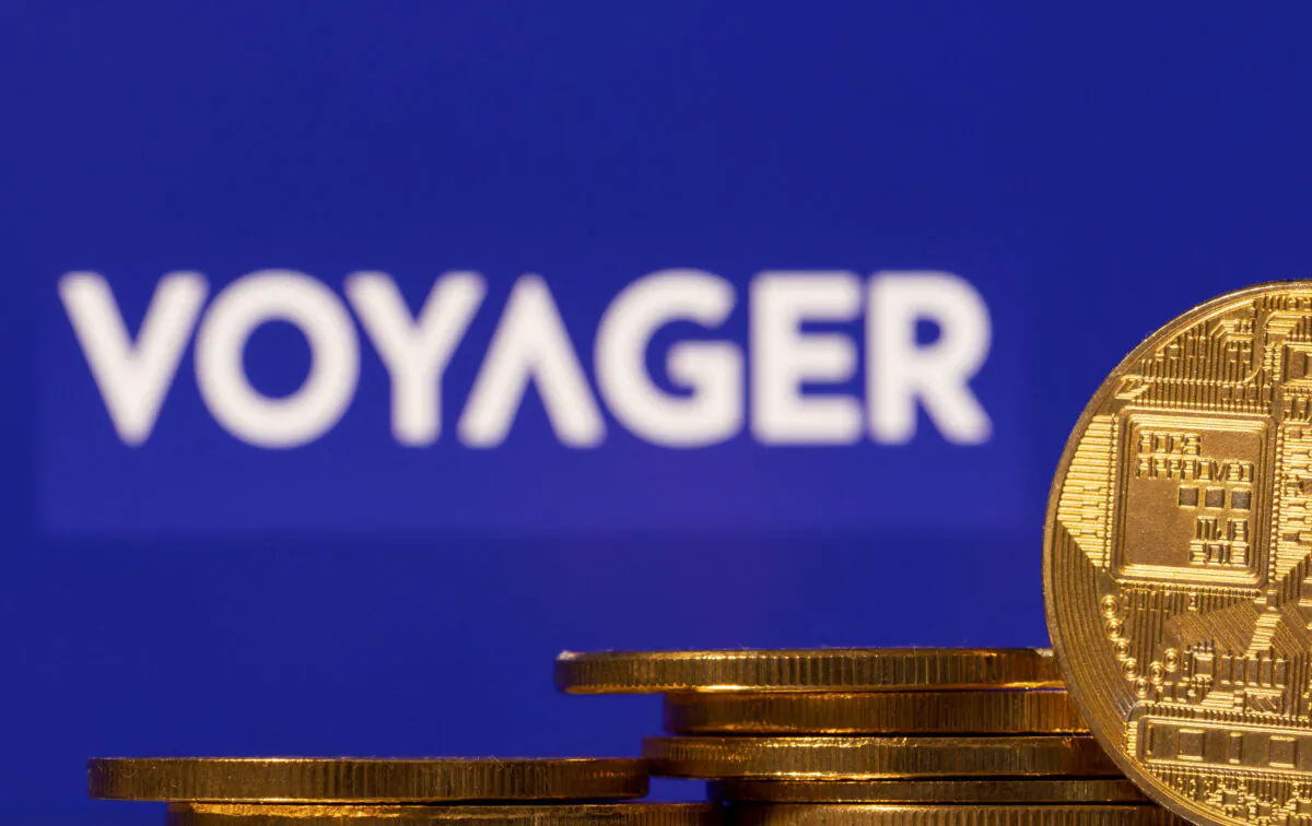 Representations of cryptocurrencies and Voyager Digital logo in this illustration taken on July 7, 2022. (Dado Ruvic/Illustrations/Reuters)